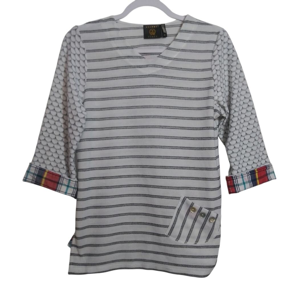 Vecceli Italy Knit Pull Over Mixed Print Top Artsy Size M